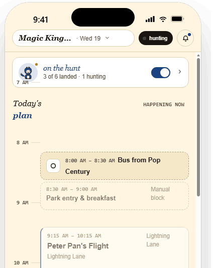 Dart mobile plan view showing live day updates